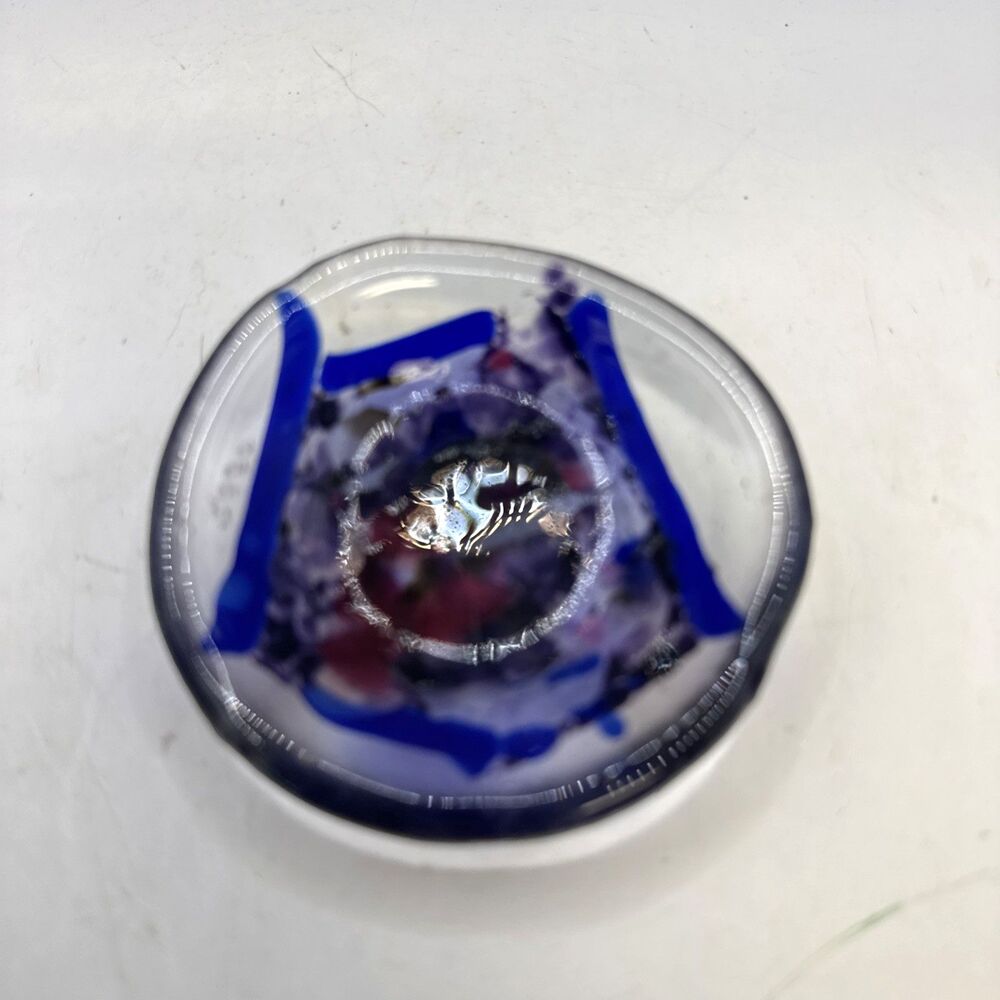 Handmade Fused Studio Art Glass Dish Bowl Abstract Signed Shoehorn 2000 3 In